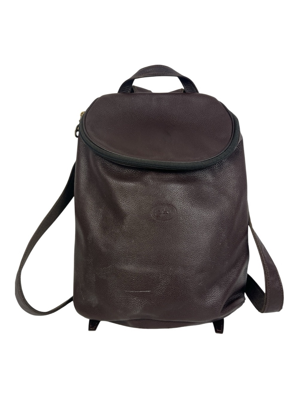 Longchamp Dark Brown Pebbled Leather Backpack Vintage